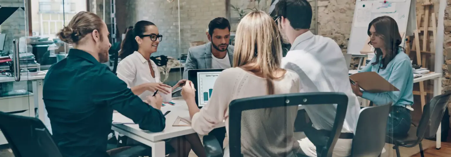 Management team collaborating in an office